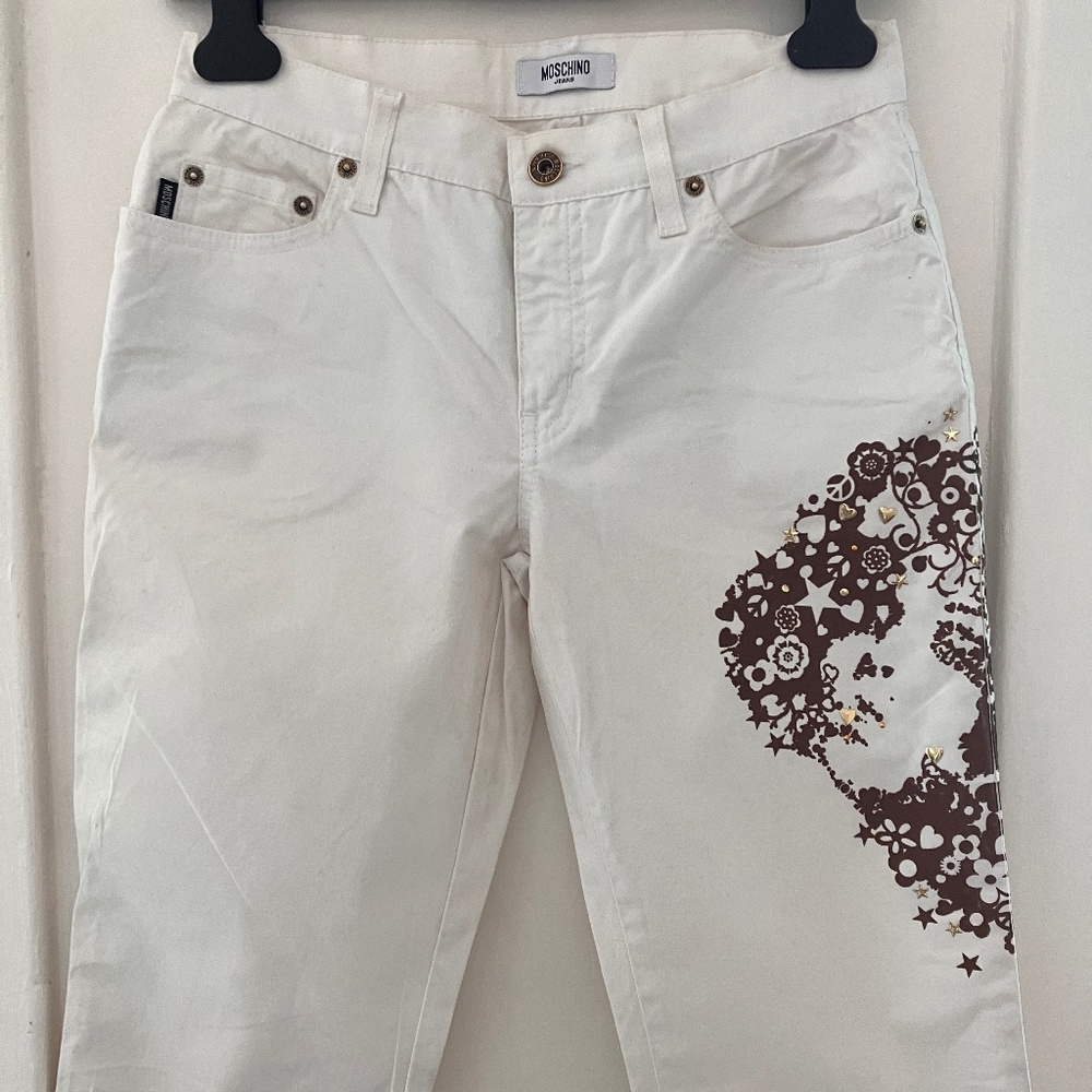 MOSCHINO WHITE EMBELLISHED JEANS